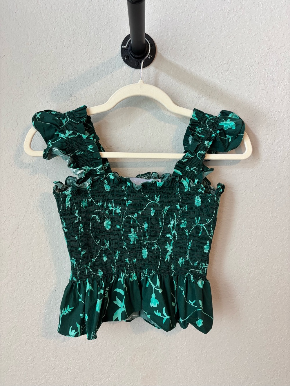 Hill House Smocked Peplum Floral Botanical Emerald Green Paz Top Size Small - Picture 3 of 6